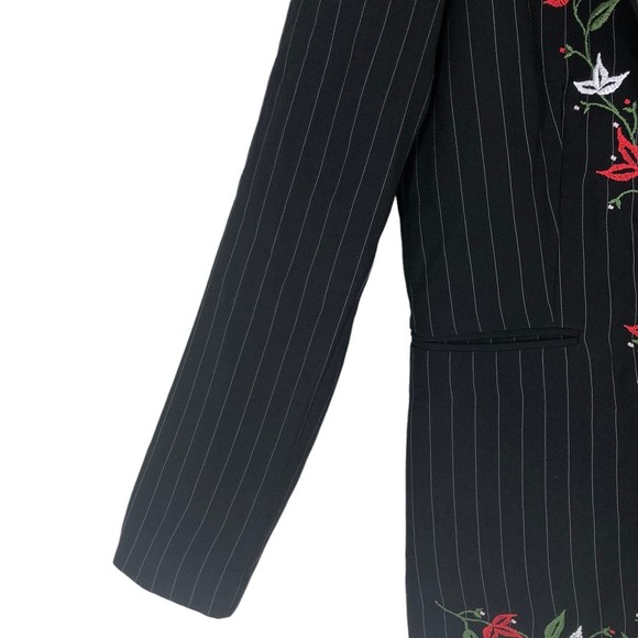 NWT Lucy Pereda Floral Embroidered Office Blazer w/Padded Shoulder sz 12 Blk Pin - Picture 4 of 11